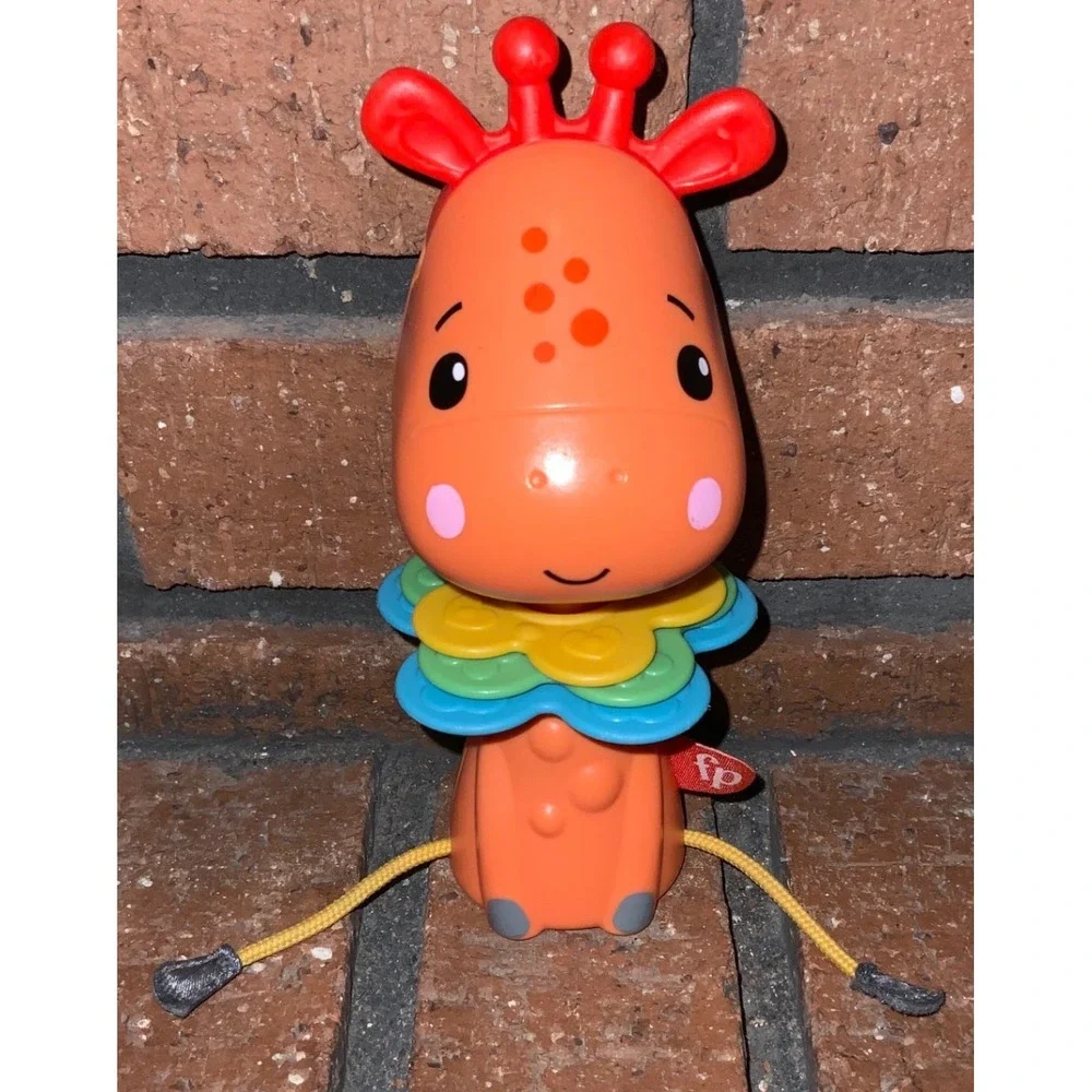 Fisher-Price Activity Giraffe Baby Toy Orange Rattle Clacker Rings Sensory Toy